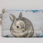 ◆うさぎ×薄グレー地◆両面同柄ファスナーポーチ