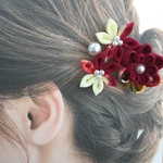 つまみ細工えんじ色のお花のUピンセット