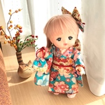 メルちゃんの着物セット*水色に菊などの花