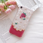 いちごと小花のスカラップ❁.*･ﾟスマホケース  ダークレッド【※iPhone専用ページ】