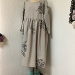 薔薇プリント　　リネン　切り替えワンピース💕