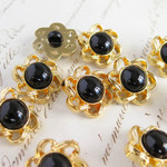 ■NEW■8個入■17mm■ボタン (ブラック　花びらパール　大)　 [1003-17] ピアスに!