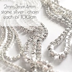 再販★【エンドパーツ可】3種セット キラキラの連爪♡ シルバー ガラスストーンチェーン　クローズ