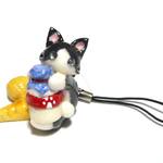にゃんこのしっぽ○ミルクとパンのストラップ○はちわれ長毛○猫