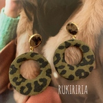 RUKIRIRIA #378 レオパード×カーキレオパードピアス  大ぶりピアス 大ぶりイヤリング 