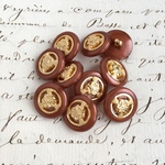 ■再販■ブラウン系■15mm■ビンテージボタン　10個入 　ゴールド飾り 茶　 [1518-15] 