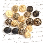 ■ゴールド系セット⑥■18個入■15-18mm■ビンテージボタン (ペア)　 [1030セット] アクセサリーに!