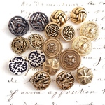 ■ゴールド系セット⑦■18個入■13-18mm■ビンテージボタン (ペア)　 [1030セット] アクセサリーに!