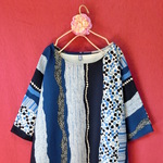 北欧調のレトロ ゆったりワンピース　青紺 