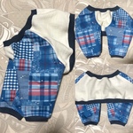 肘あてわんこ服 大型犬用＜首50＞グランジデニム柄（サックス&オフホワイト）