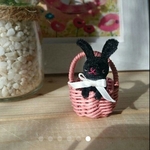 かご入り 黒うさぎ ミニチュア ハンドメイド  モールベア リカちゃん★お友達