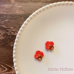 213.  チェコビーズ RED フラワー  イヤリング ピアス 