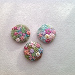 リネンとカラフル花刺繍のヘアゴム or ブローチ