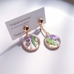 紫色 小さなお花 レジン ゴールド  イヤリング or ピアス