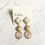 【再販】大理石風ゴールド3連ビーズイヤリング/ピアス