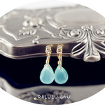 再再販【RALULU.SHU】ドロップ　ブリオレットカット　スカイブルー カルセドニー ショート ノンホールピアス