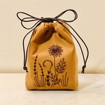 SALE  刺繍 フェルト ミニ 巾着 バッグ ＜キャメルブラウン＞  和装　着物