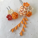 つまみ細工　成人式髪飾り　山吹