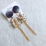 ベルベットパールmixロングチェーンピアス／イヤリング