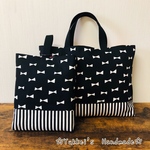 【受注生産】  レッスンバッグ＆シューズバッグ 女の子   リボン×ストライプ