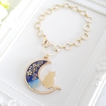 黄金桜と月の猫・バッグチャームver.2（レジン・ゴールド）（ギフトラッピング無料）