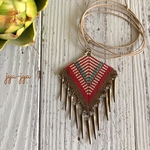 beads fringe necklace -metal red