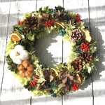  木の実と紫陽花リース〜2019 ♡プリザーブドフラワーリース   ドライフラワーリース    クリスマスリース 玄関  ドアリース プレゼント