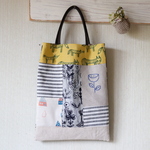北欧柄リネン＊手刺繍*ピース トートバッグ*手刺繍＊エコバッグ＊キツネ*ミナペルホネン
