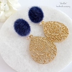 ネイビーファーアジアンピアス/イヤリング 