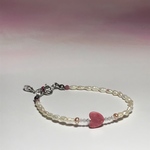 Love Heart／♡Rhodonite・Freshwater pearl・Tourmaline・Rose quartz…／316L