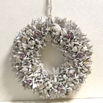 ホワイトクリスマスリース♪30cmナチュラルリースシャビーシルバーパープルクリスマスリースプレゼントサプライズ