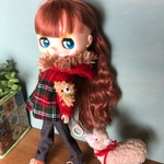 ★赤タータンチェックコート★くま太郎 ブライス