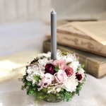 ロマンチック♡ フラワーキャンドル   フラワーリース クリスマス  結婚祝い 誕生日プレゼント フラワーアレンジメント　プリザーブドフラワー  クリスマスリース クリスマス
