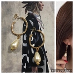 雫パール×ゴールドフープピアス