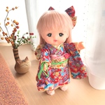 メルちゃんの着物セット*赤に紅型風