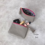 本革フラットポーチ　GRAY x PINK