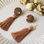 2way　大人ゴールドブラウンのビーズ刺繍ピアス