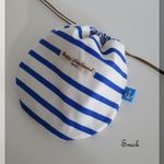 ﾎﾞｰﾀﾞｰﾆｯﾄのまるい小さめ巾着●ﾛｲﾔﾙﾌﾞﾙｰ