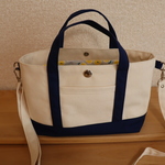 ２way　トートバッグ（帆布　ネイビー×流れる花）