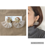ドライフラワーとチュールフリルのピアス
