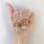 再販❤︎ピンクベージュフラワー×ゴールドクリアピアス/イヤリング＊P191106
