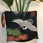 シンプル鶴デザイン  アンティーク帯リメイクポーチ Japanese Kimono belt remake bag