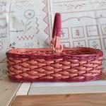＊＊kaolin様専用＊＊＜エコクラフト＞波編みの浅めのミニバスケット（すもも×えんじ）＋＜ウール×綿麻混生地＞変形ペタンコバッグ