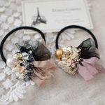 Bloom(シフォンチュールとツイード刺繍のヘアゴム)