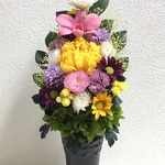 【miomio-t様専用】プリザーブドフラワーの仏花☆高さ33cm黄色紫色白色菊ピンクデンファレ仏花 お供えお悔み
