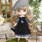 再販No.1738  黒のタブリエとダンガリーのワンピ