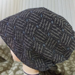 難隠し帽子 34*69 少し透ける 星？網代 紬 キャップ 室内帽子 Hand-made Kimono Cap