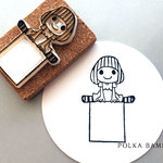 おかっぱちゃん【切手枠にちょこん】　消しゴムはんこ
