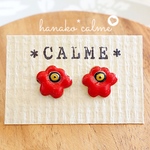 北欧　シンプル　お花　レッド　ピアス