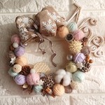 ご売約(21.5cm)＊ウールポンポンのパステルX'mas＊クリスマスリース
